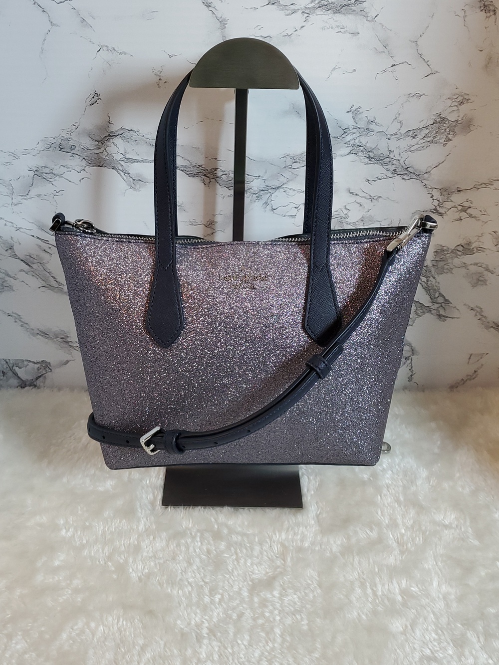 Kate Spade Sparkling Dusk Navy Glimmer Joeley Small Tote NWOT